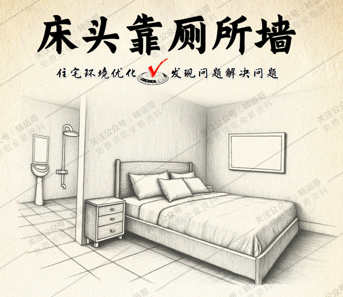 床头靠厕所墙面