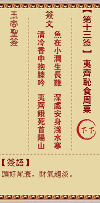 玉帝灵签 第13签:夷齐耻食周粟 下下
